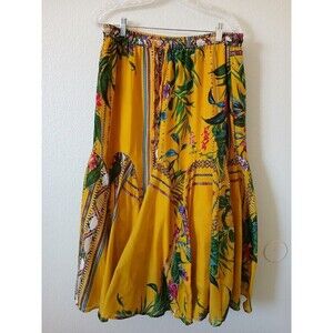 Womens Truly 4 You Yellow Tropical Tie Front Sash Elastic Waist Midi Skirt Large